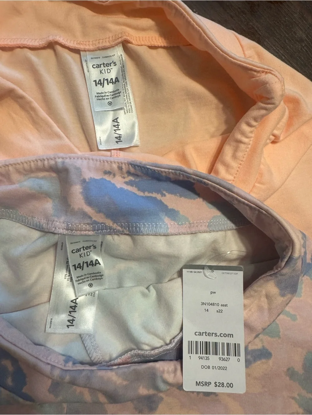 Carter's Peach Solid and Pastel Blue-Pink Tie-Dye Bike Shorts - 2-Pack